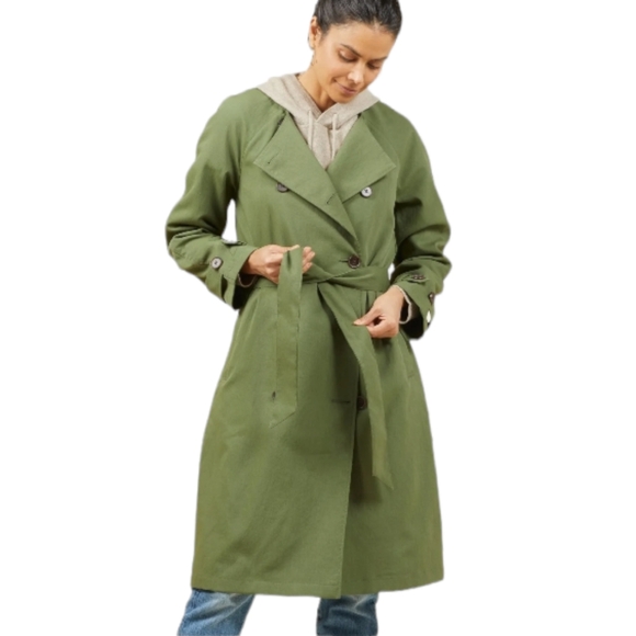 Outerknown Women's Baker Trench Coat Olive Green Size Small - Picture 2 of 11